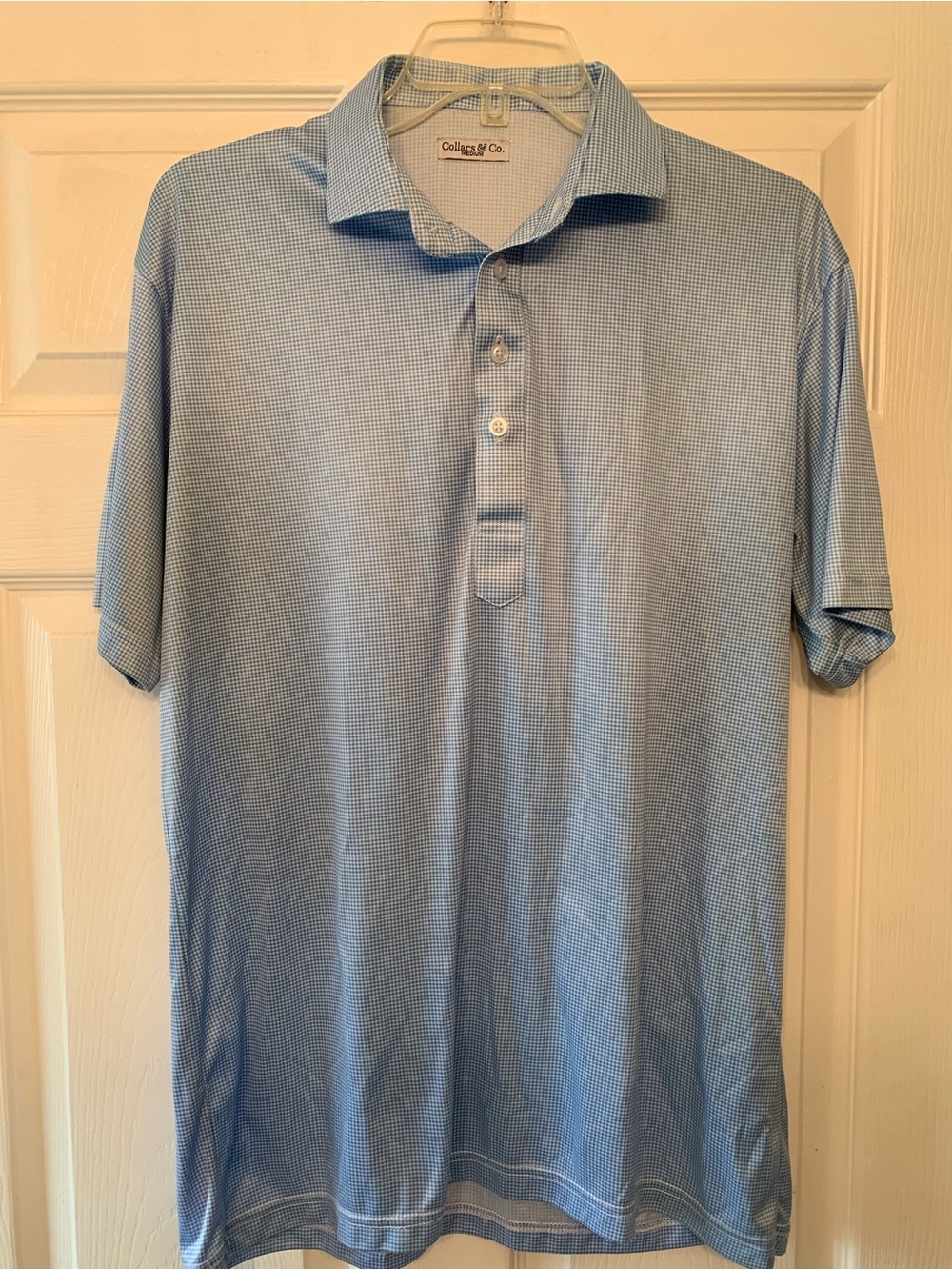 Collars & Co Blue & White Houndstooth Dress Collar Polo Men's Size M